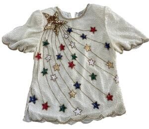 Vintage Creative Touch Silk Beaded Multicolor Star Top